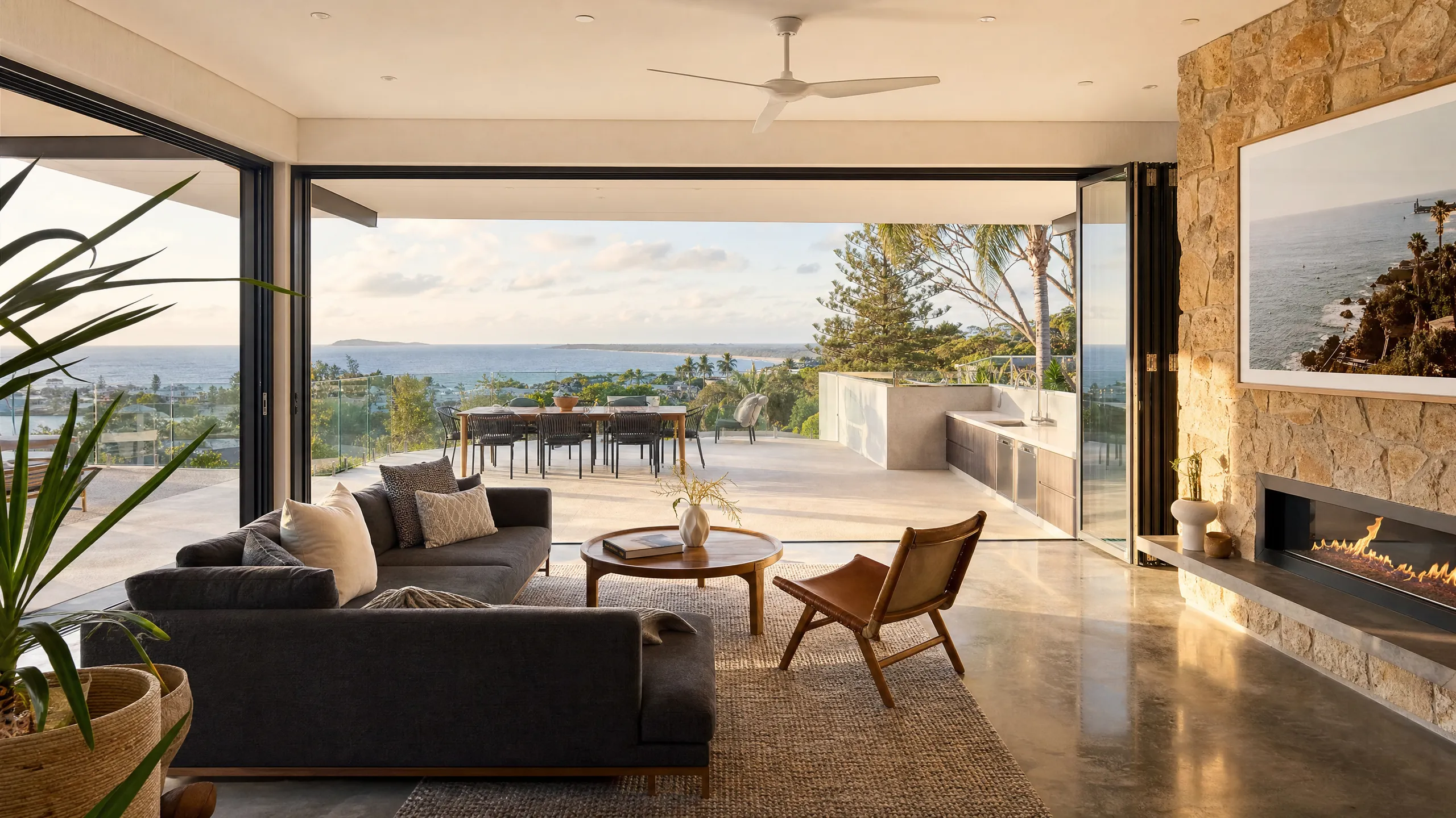 Luxury home interior with aluminium windows